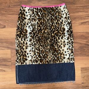 Vintage Jonathan Martin y2k leopard denim beaded midi skirt